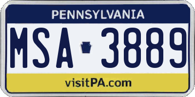 PA license plate MSA3889