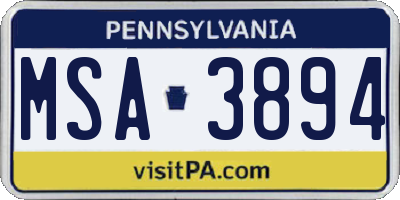 PA license plate MSA3894