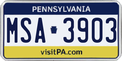 PA license plate MSA3903