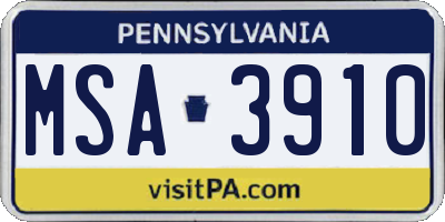 PA license plate MSA3910