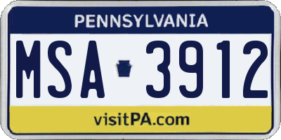 PA license plate MSA3912