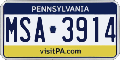 PA license plate MSA3914