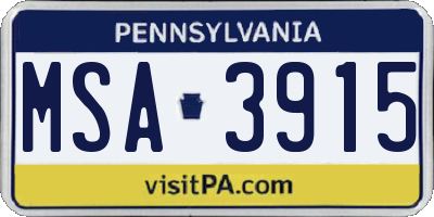 PA license plate MSA3915