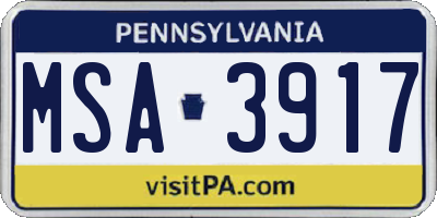 PA license plate MSA3917