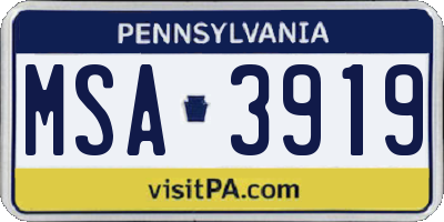 PA license plate MSA3919