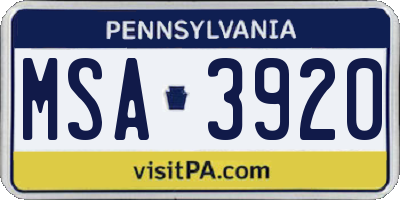 PA license plate MSA3920