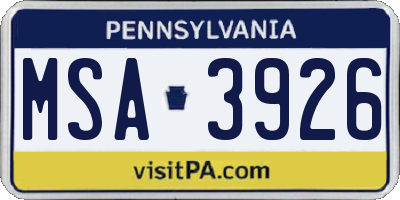 PA license plate MSA3926