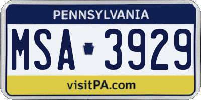 PA license plate MSA3929
