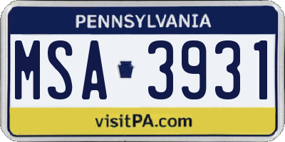 PA license plate MSA3931