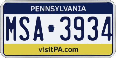 PA license plate MSA3934