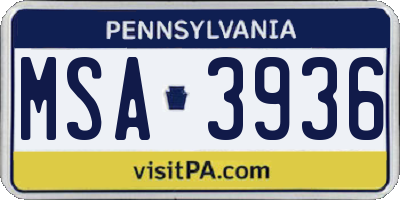 PA license plate MSA3936