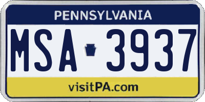 PA license plate MSA3937