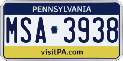 PA license plate MSA3938
