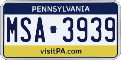 PA license plate MSA3939