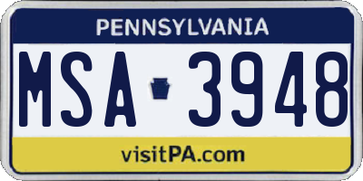 PA license plate MSA3948