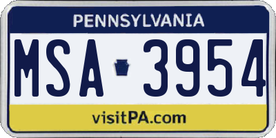 PA license plate MSA3954