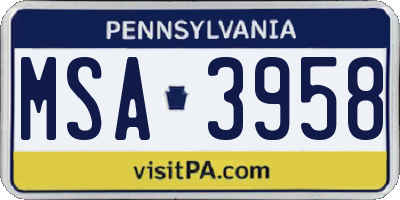 PA license plate MSA3958