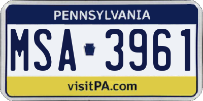 PA license plate MSA3961