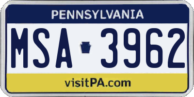 PA license plate MSA3962