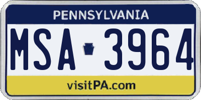 PA license plate MSA3964
