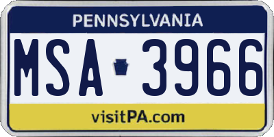 PA license plate MSA3966