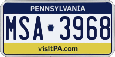 PA license plate MSA3968