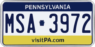 PA license plate MSA3972