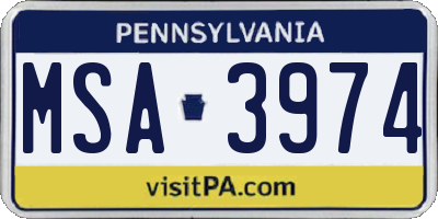 PA license plate MSA3974