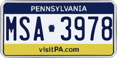 PA license plate MSA3978