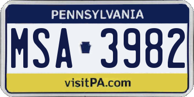 PA license plate MSA3982