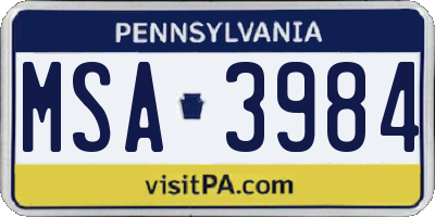 PA license plate MSA3984