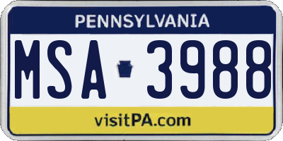 PA license plate MSA3988