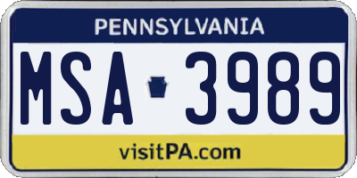 PA license plate MSA3989