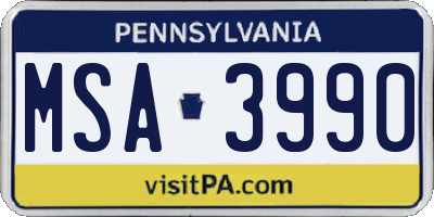 PA license plate MSA3990