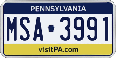 PA license plate MSA3991