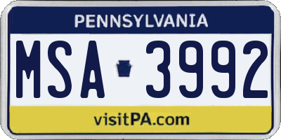 PA license plate MSA3992