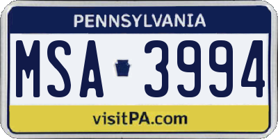 PA license plate MSA3994