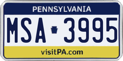 PA license plate MSA3995