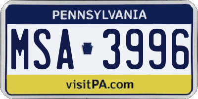PA license plate MSA3996