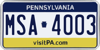 PA license plate MSA4003
