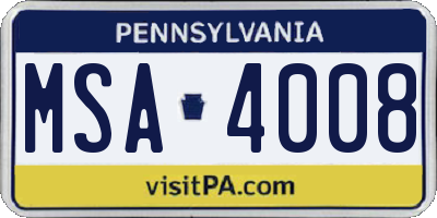 PA license plate MSA4008