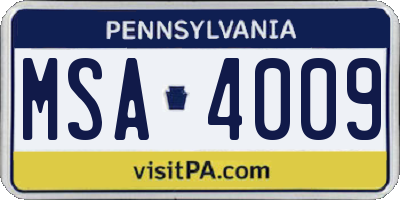 PA license plate MSA4009