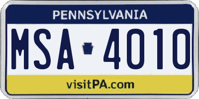 PA license plate MSA4010