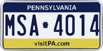 PA license plate MSA4014