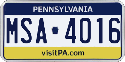 PA license plate MSA4016