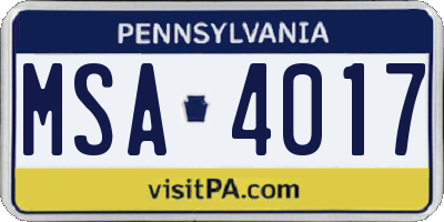PA license plate MSA4017