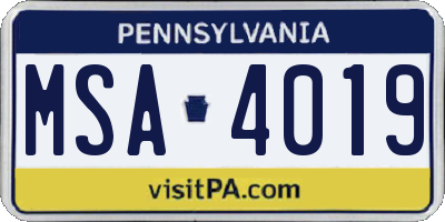 PA license plate MSA4019