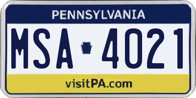 PA license plate MSA4021