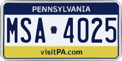 PA license plate MSA4025