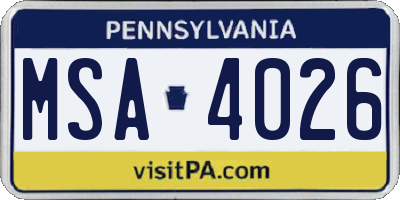 PA license plate MSA4026